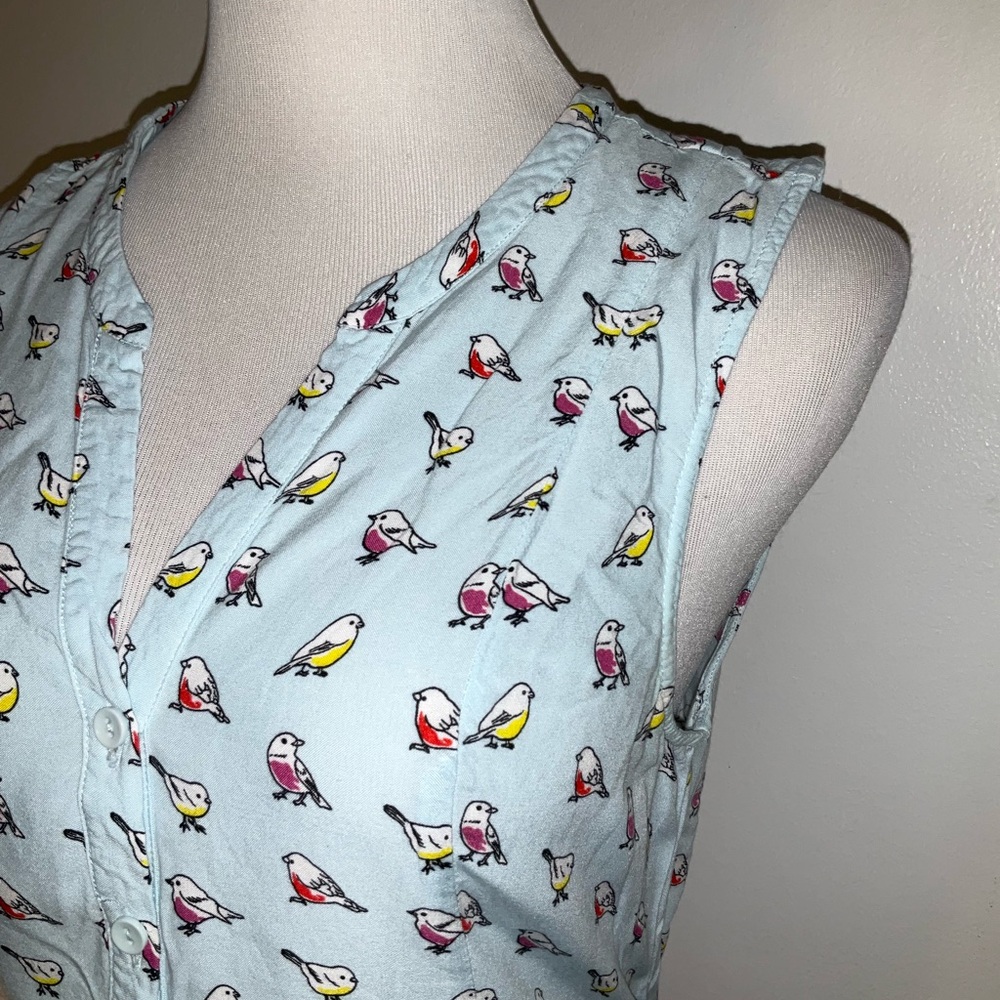 Modcloth Blue Bird Print Buttoned Mandarin Collar Blouse - Picture 4 of 9